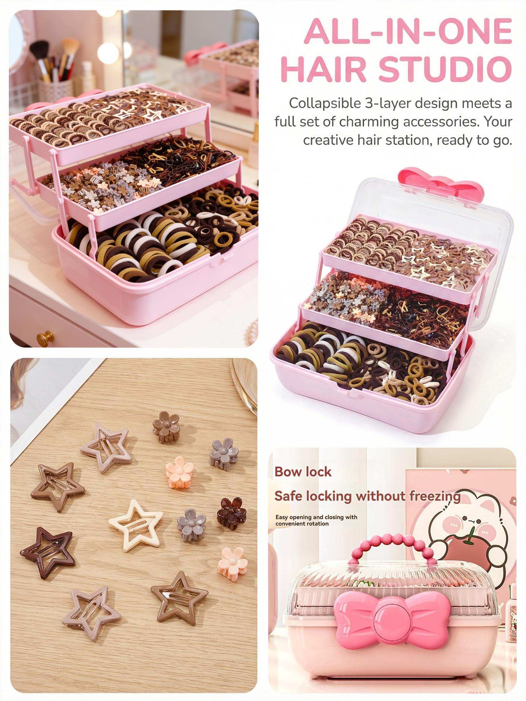 1011pcs Luxury Hair Accessory Gift Set, Includes Star Clips, Small Clamps, Elastic Bands, Portable Storage Box, Ideal for Girls, Gifts, Ladies