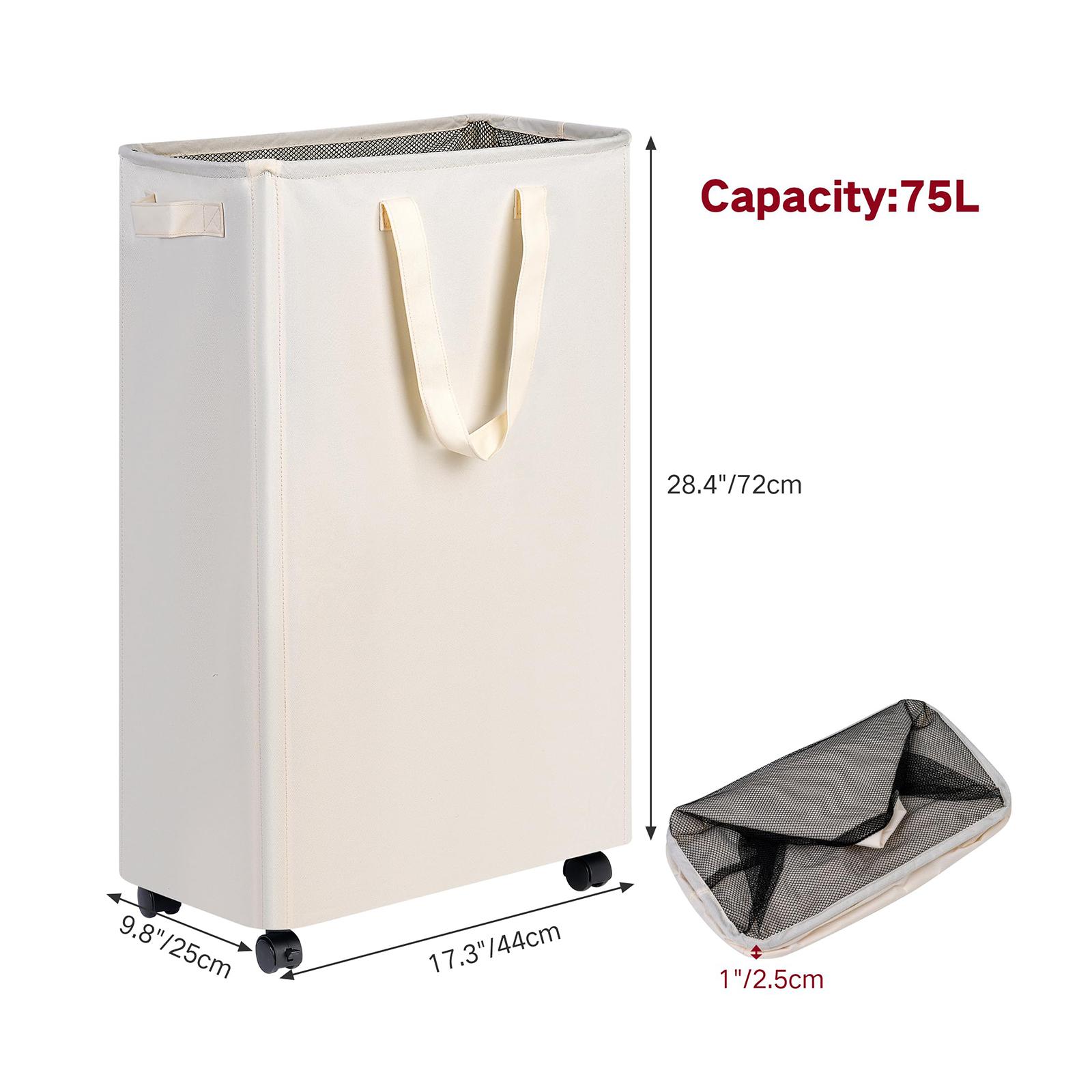 Slim Laundry Hamper with Wheels, Small Rolling Laundry Basket with Handle for Small Spaces, Tall Dirty Clothes Hampers for Dorm, Bathroom and Bedroom, 75L