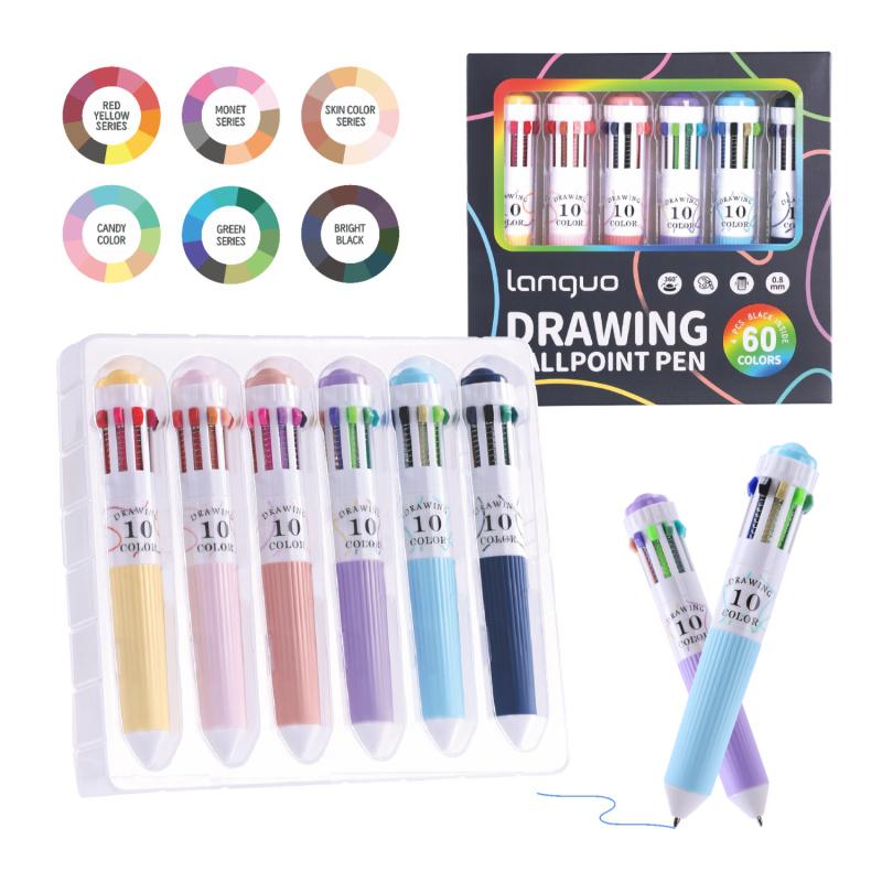 3/6 Pack Multicolor Pens, 28/60 Colors, 10-in-1 Colored Ballpoint Pen, Drawing Pens Set, 0.8mm Fine Point Smooth Writing, Retractable Ballpoint Pens for Office School Students Gifts, Colored Pens Set