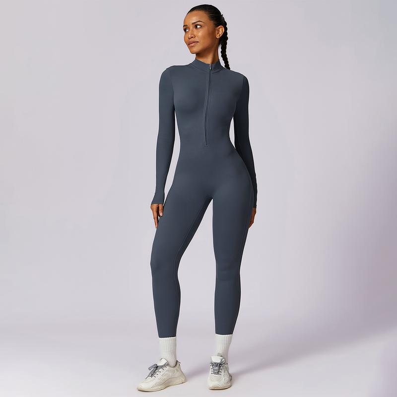 MASKERT Women's Long Sleeved Tummy Control Jumpsuit Comfortable Skin Friendly Stretchable Activewear for Workout Gym