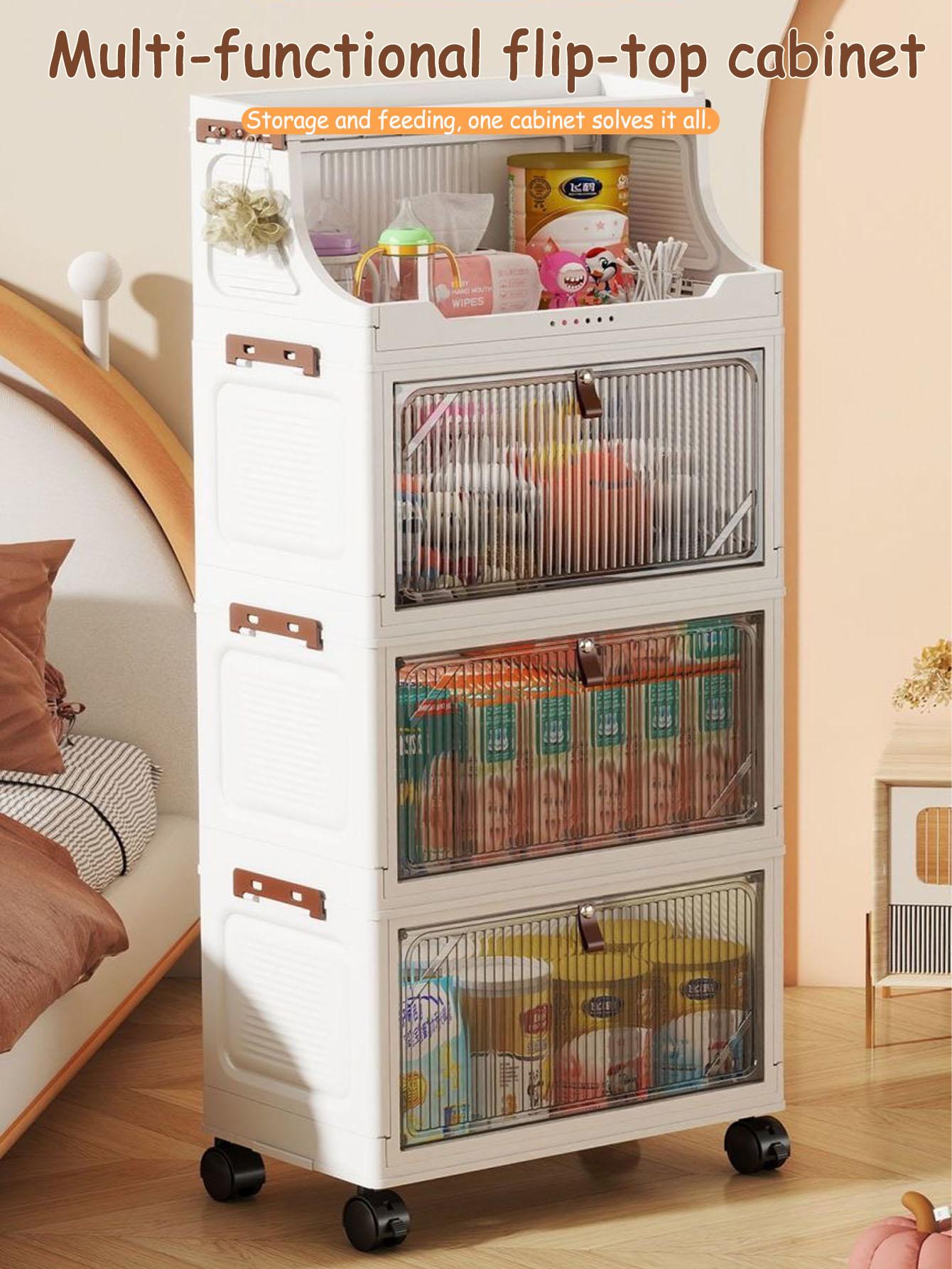 Multi-Layer Plastic Storage Cabinet, Foldable & Portable, Ideal for Bedroom/living Room, Modern Design, Universal Use