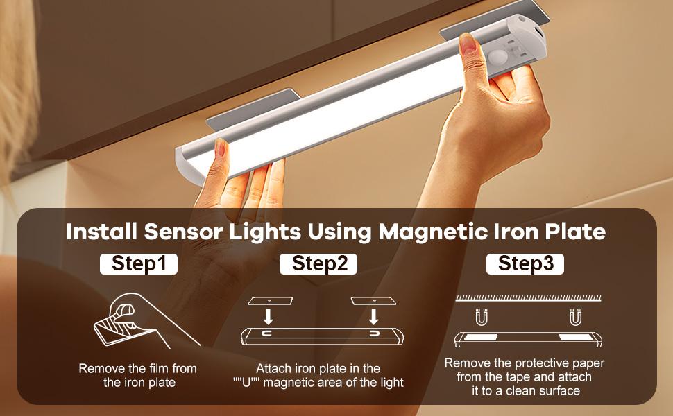 BIAT Under Cabinet Lights 2PCS, 80 Led Motion Sensor Light Indoor, Rechargeable Closet Lights Motion Sensored, 3 Color Temps Under Counter Lights for Kitchen, Dimmable Under Cabinet Lighting