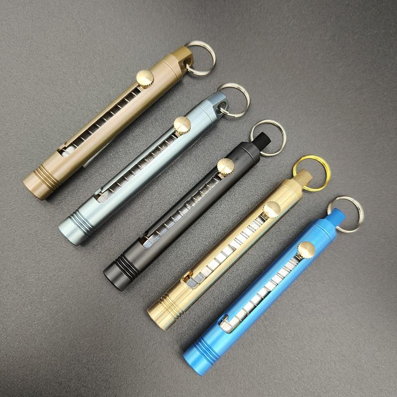 Mini Brass Push-Pull Knife Keychain, Sharp Camping Hiking Outdoor Fishing Tool, Daily Carry Pocket Knife, Durable & Portable Design, Outdoor Multifunctional Tools