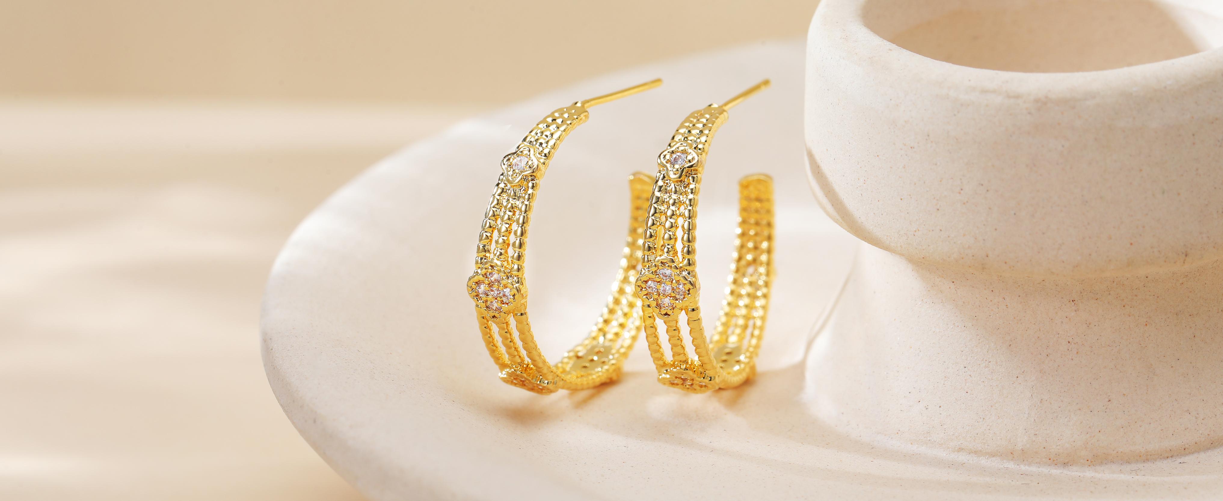 925 Sterling Silver Post Chunky Gold Hoops, CZ Gold Plated Hypoallergenic Stud Earrings for Women Trendy