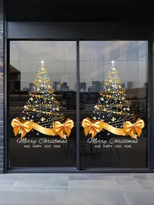 A Golden Christmas tree sticker DIY Merry Christmas sticker window glass door electrostatic sticker, Window Decals, Glass Decoration, Festive Pattern, Contemporary Style, Easy Application, Adhesivefree, Seasonal Decal, Festive Gift, Holiday Shoppers