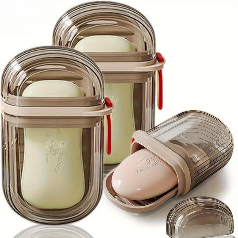 2pcs Portable Soap Dispenser with Lid, Compact Oval Design, Transparent Cover, Waterproof, Durable Pet Material, Ideal for Camping, Gym, Bathroom, Kitchen