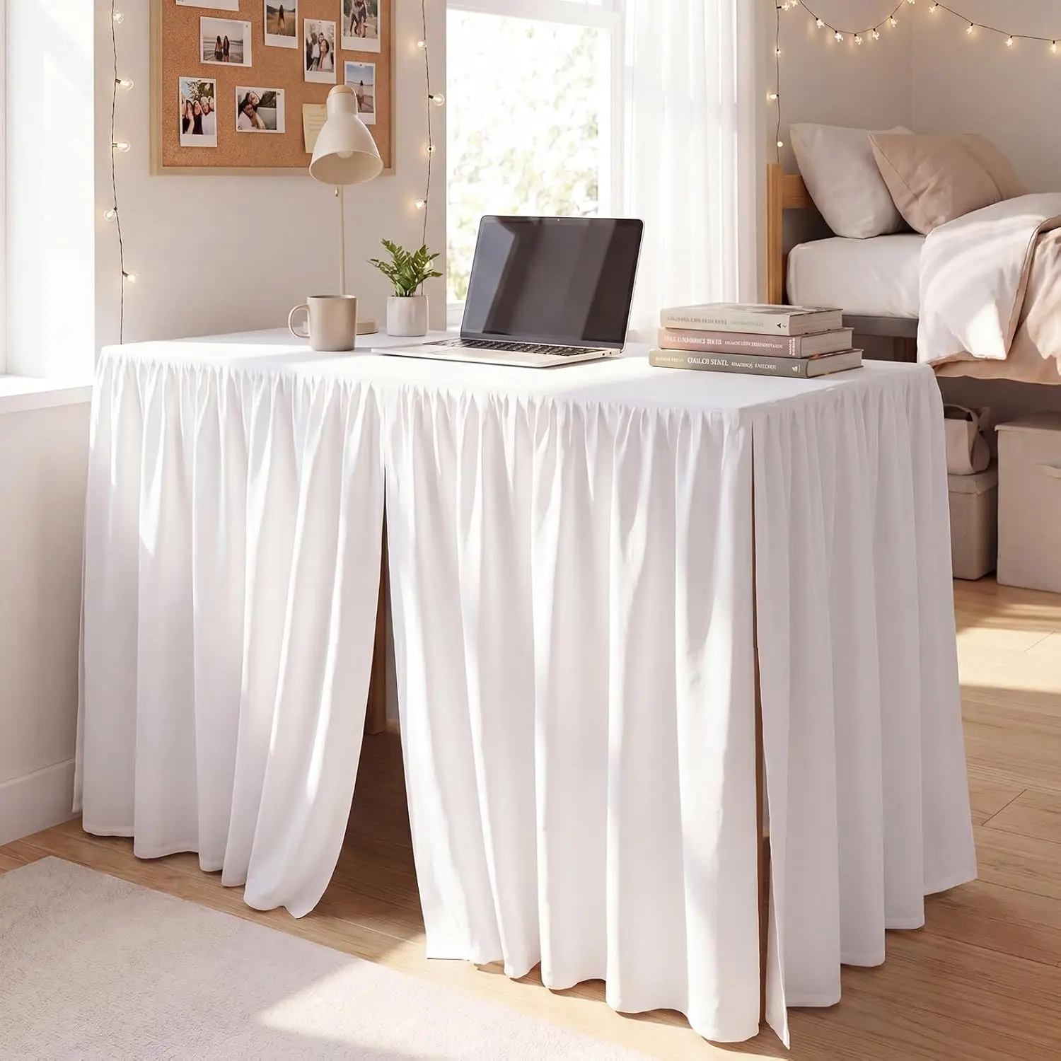 Ruffled Split Dorm Desk Skirt 42" L x 24" W x 30" H, White