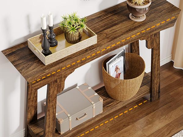 TRIBEWOOD 41.3" Wood Console Table, 2-Tier Entryway Table with Storage Shelf, Farmhouse Narrow Sofa Table Behind Couch for Living Room, Foyer, Hallway TRIBEWOOD 41.3" Wood Console Table, 2-Tier Entryway Table with Storage Shelf, Farmhouse Narrow Sofa Table Behind Couch for Living Room, Foyer, Hallway