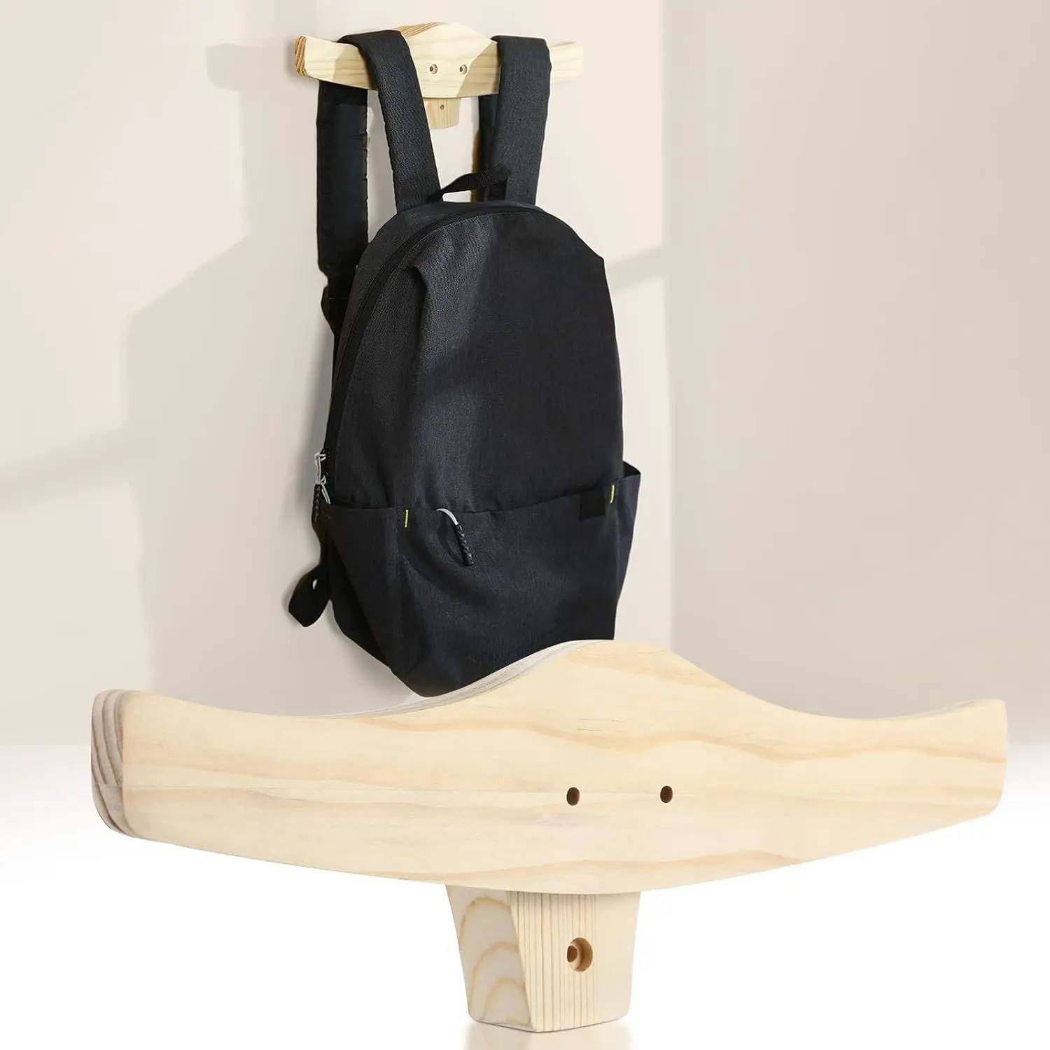 Backpack Rack Wood Wall Mount Backpack Hanger Heavy Duty Wall Mounted Rustic Wooden Hook Organizer for Hanging Backpacking Traveling Bag Clothes Coats