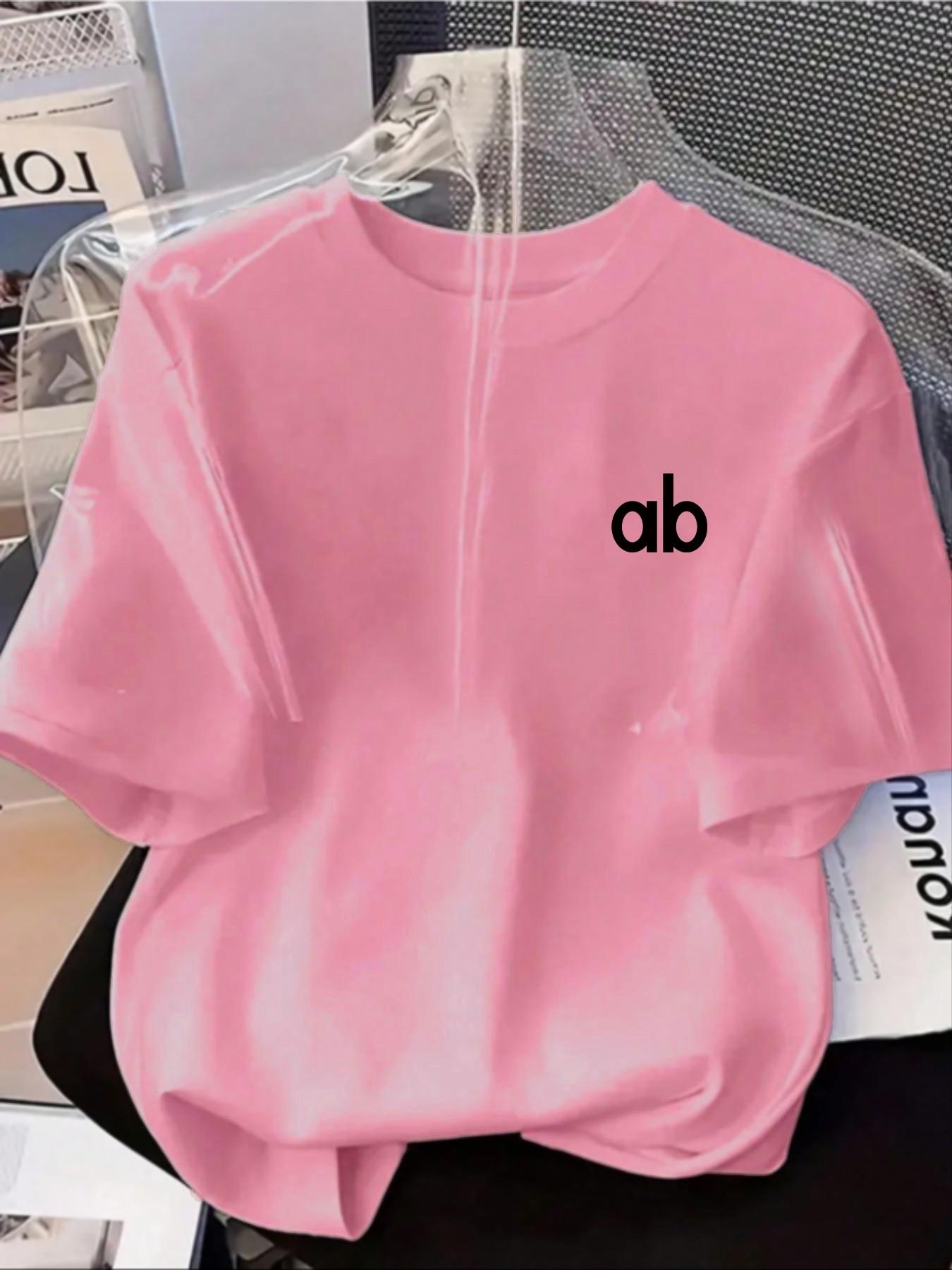 Women's Summer Spring New Ab Letter Print Round Neck T-Shirt, Loose Fit Slimming, Casual Comfortable Breathable, Perfect for Daily Wear