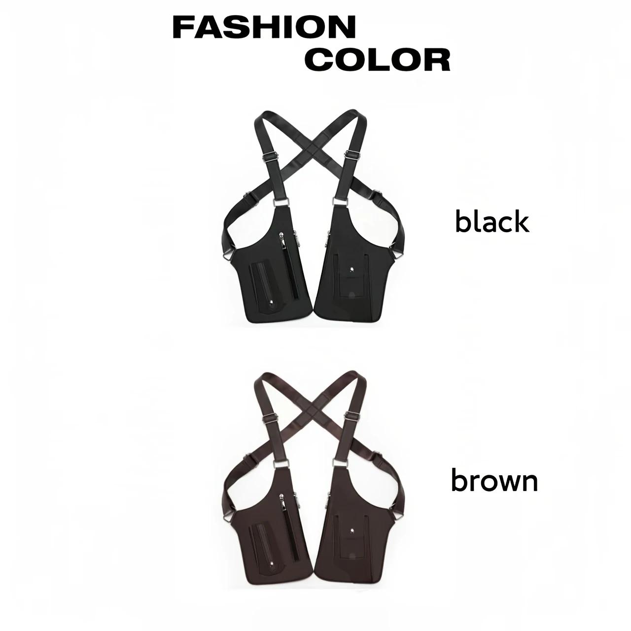 Men's Tactical Multi-Purpose Vest Bag Nylon & PU Leather Durable Lightweight with Adjustable Straps Zipper Closure Waterproof Fanny Pack for Hiking Camping Traveling