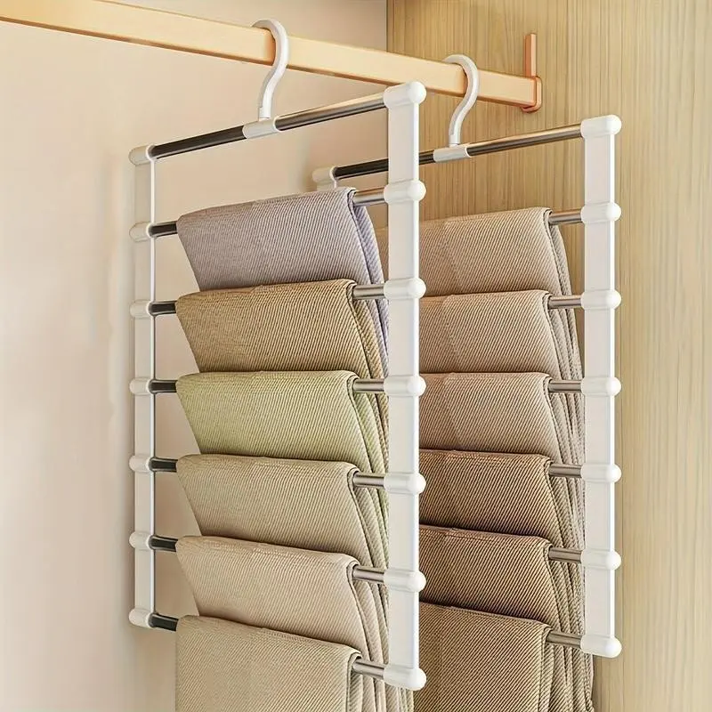 Foldable Pants Hanger, 1 Count Multi-layer Stainless Steel Folding Clothes Hanger for Home Wardrobe, Home Organizer, Pant Hangers