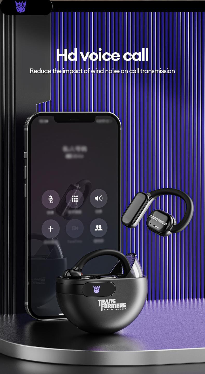 Transformers TF-T09 Open Ear Headphones Wireless Bluetooth 5.4, 60H Playtime Sport Earbuds Wireless with HD Mic Earhooks, Over Ear Headphones Waterproof for Running Fitness Workout
