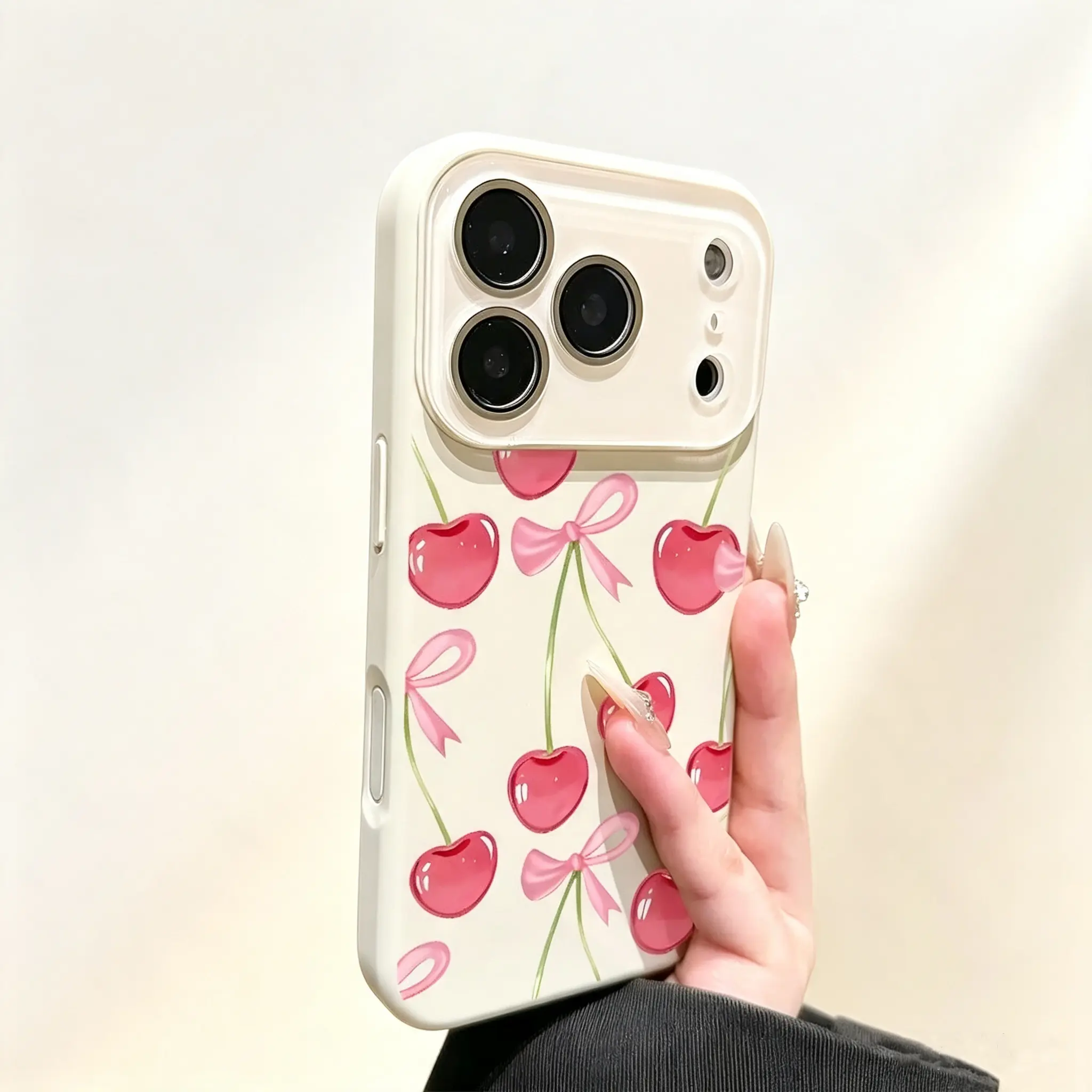 Cherry Phone Case, Cute Style, Sweet Fruit and Ribbon Present,for compatible with iPhone 17/17pro/17promax/17Air/iphone16/16pro/16plus/16promax/15/15promax 12/13/14promax suitable in style creative fashion dual-layer protective perfect birthday gift