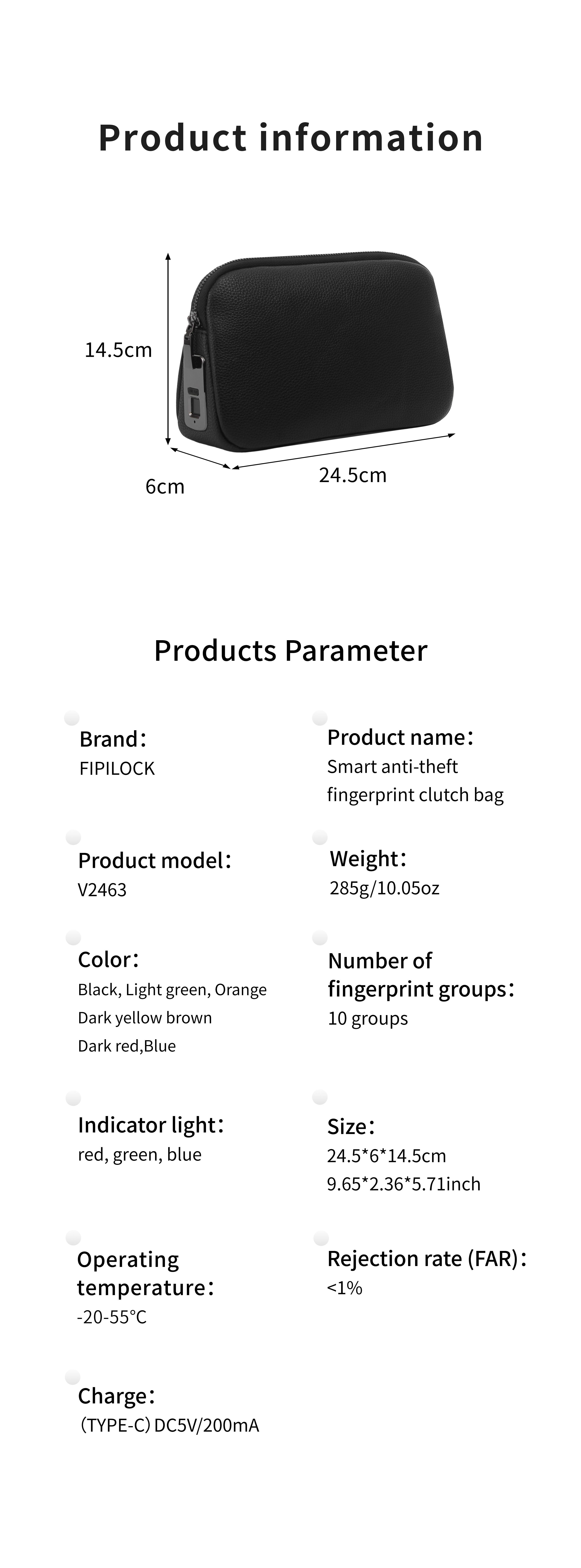 Unisex Fingerprint Handbag, PU Material with Zip Pocket, Biometric Lock, Ideal for Work and Travel, Perfect Gift Option