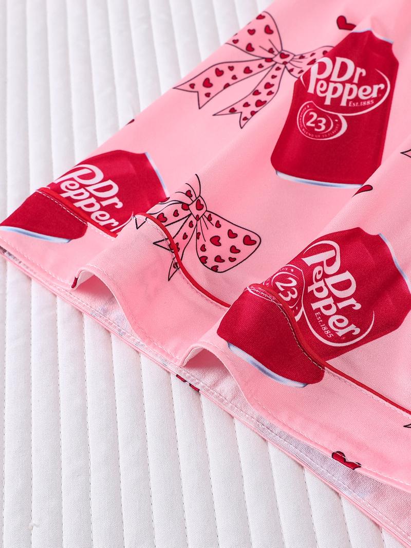 Women's Valentine's Day Spring Summer Set, Heart & Bow Pattern, Fitted Short Sleeve Top & Shorts, Casual All-Season Wear