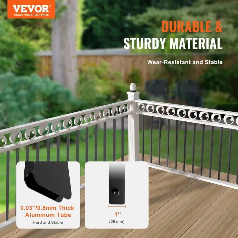 VEVOR 51-Piece Aluminum Alloy Classic Hollow Flat Spindles, 29.5"x1" 29.5" Length Satin Black Powder Coated Staircase Balusters, Deck Railing Components with Screws for Porch