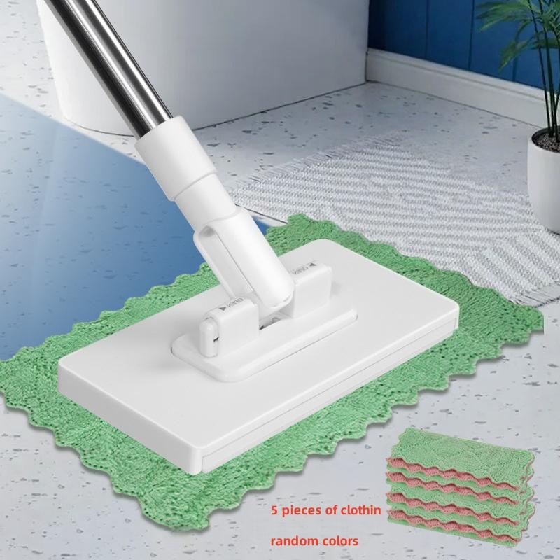Automatic Mop System with 5 Replacement Pads, Single Click Fabric Change, Space-Saving Design, Compatible with Standard Cleaning Fabrics, Flat Mops