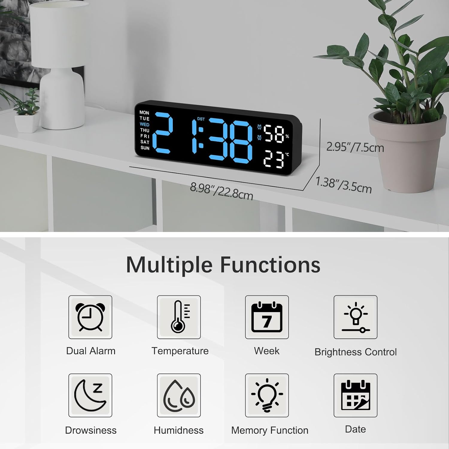 USB Battery Charging Digital Wall Clock, Large Screen, Countdown DigitalTimer,Home Decor Interior Blue Rectanglemothers day des mart alarm modern clockdigital Designelectronic bed display decoration bedroom,LED Large Display Digital Wall Clock