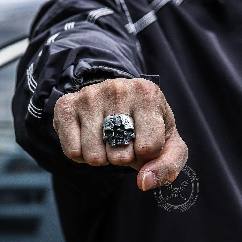 GTHIC Vintage Two-Face Skull Stainless Steel Ring for Men Women Statement Jewelry Daily Wear