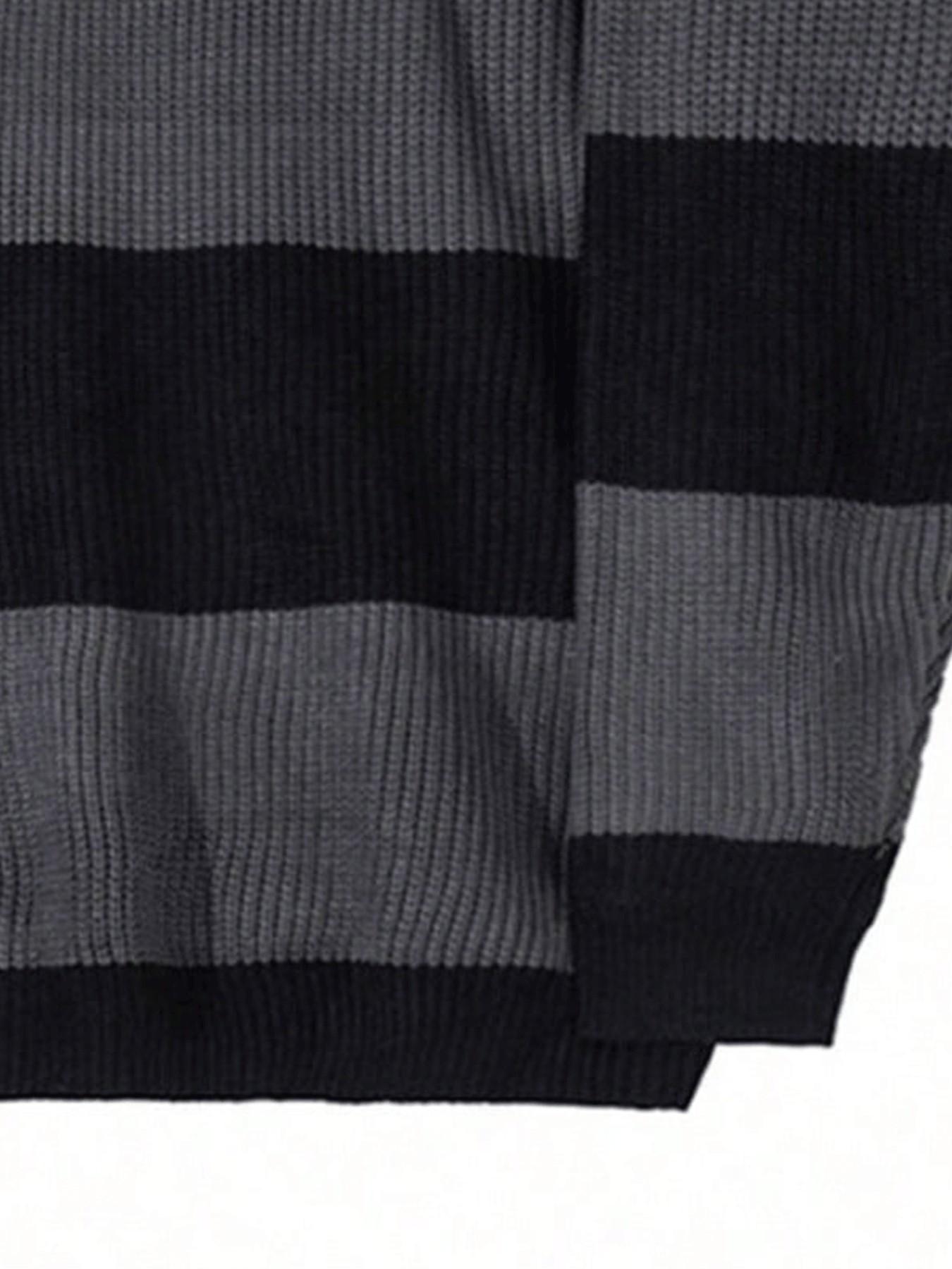 Men's Striped Lapel Half-Open Knit Polo Shirt, High-End Colorblock Sweater, Knitwear, American Vintage Style, Loose Fit, All Seasons, Casual