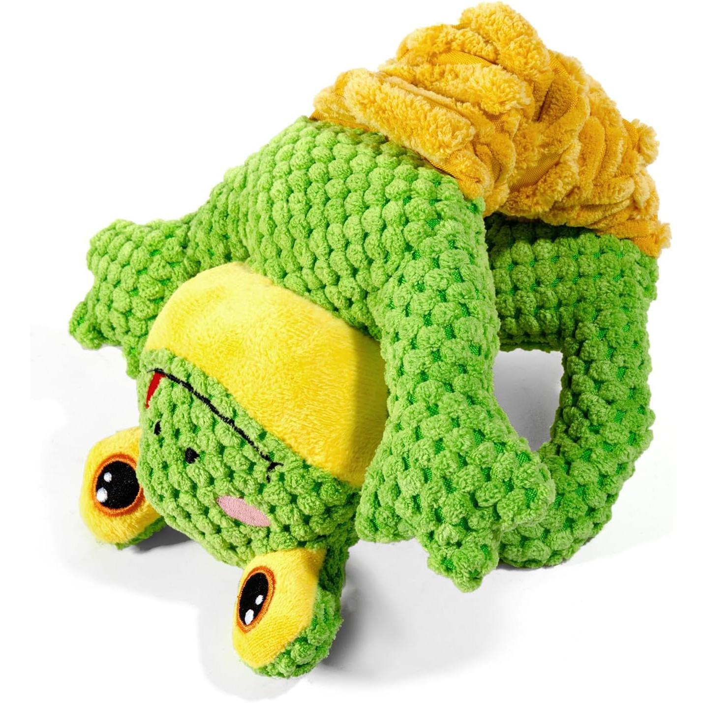 Tug , Durable   for Large Breed, Tug of War  Squeaky Toys, Stuffed Plush   with Crinkle Paper for Small, Middle, and Big Dogs(Frog)