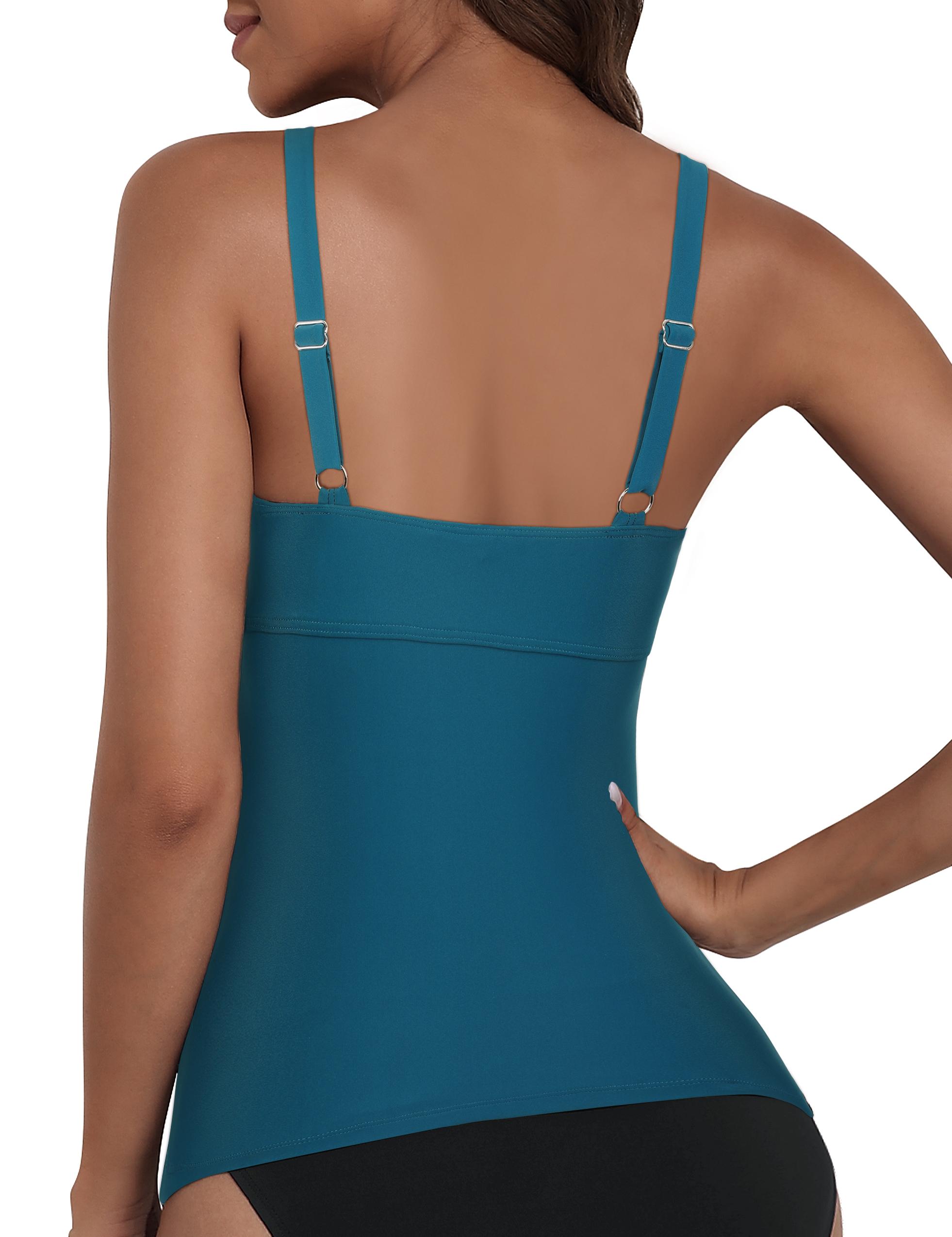 Hilor Women's Underwire Tankini Top Ruched Tummy Control Bathing Suit Tops Push Up Top Swimsuit Front Twist Swim Top Only