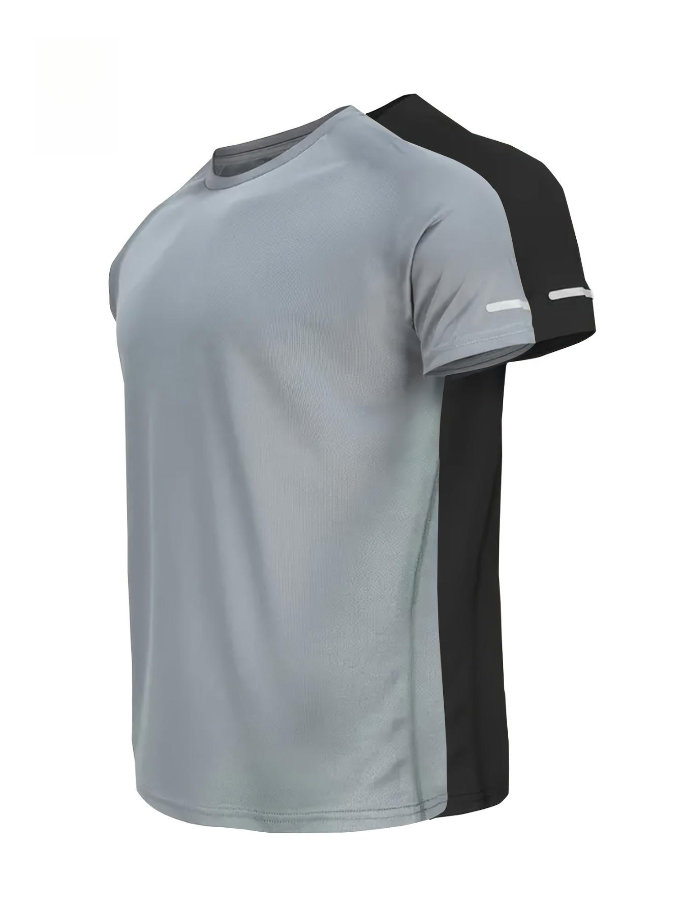Two-Pack Casual Sports T-Shirts, Reflective Stripes, Breathable Quick-Dry Short Sleeve Round Neck Tops, Ideal for Running and Fitness