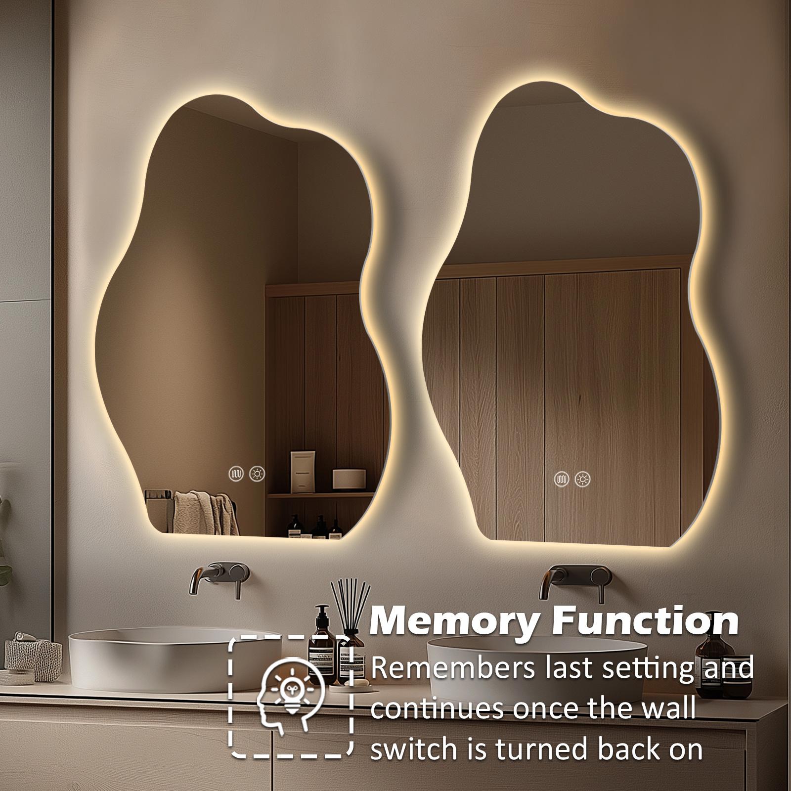 Yoding LED Bathroom Mirror 24x32" Stepless Dimmable Irregular Mirror with Light Anti-Fog Memory Al-Alloy Lampshade Frameless Water Proof Makeup Mirror for Bathroom Vertical Only