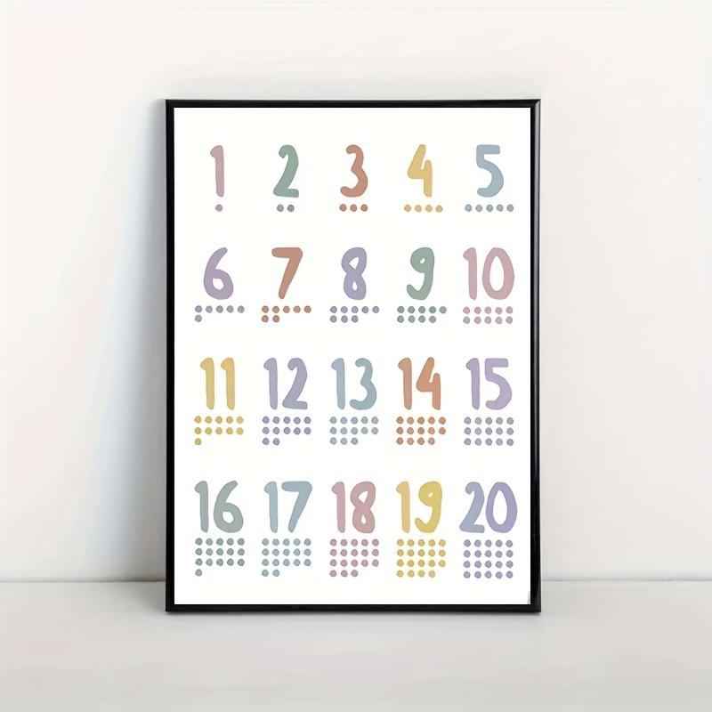 1 Piece Frameless Soft Color Series Numbers 1-20 Dot Matrix Pattern Canvas Poster - Modern Math Learning Wall Art, Suitable for Teenagers' Rooms, Home and Classroom Decoration - Durable Vertical Hanging Painting for Indoor and Outdoor Use, Artistic Number