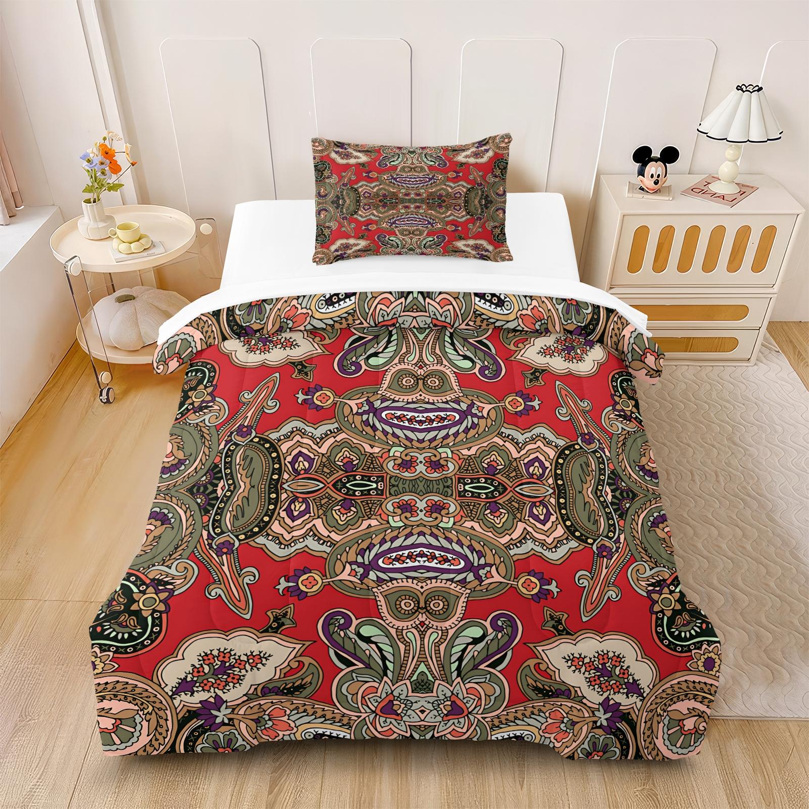 2/3 Pcs Boho Paisley Print Comforter Set, Vintage Ethnic Bedding Set, Soft Warm Lightweight with Vivid Digital Print, Fade Resistant, Ideal for Bedroom Dorm Guest Room Decor, All Season Use