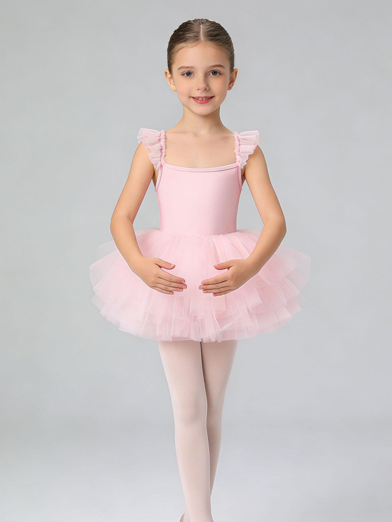 (New)Girls Birthday Party Dress with Ruffle Hem and Bow Design, Elegant Tulle Puff Skirt for Special Occasions, Fitted All-Season, Birthday Clothes(Gift)11