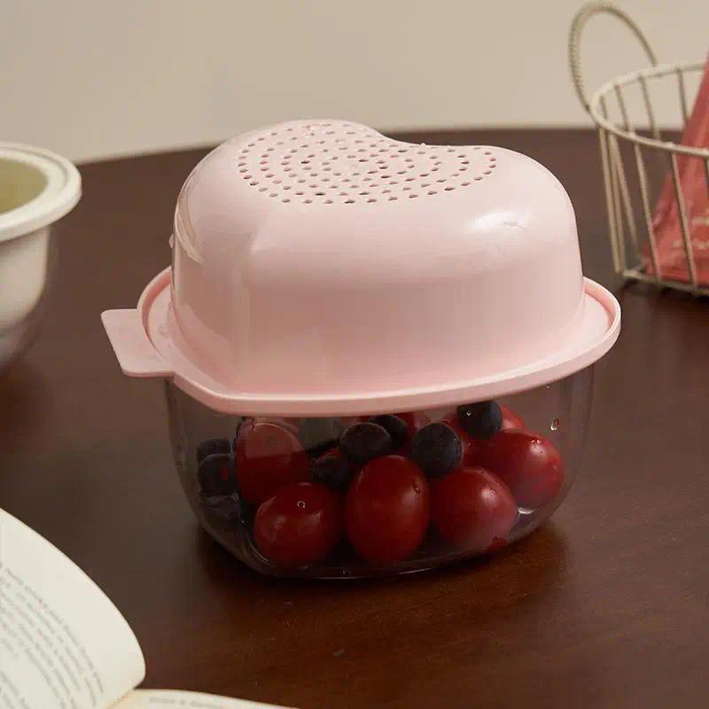 Heart-shaped Fruit Drain Basket Cute Cartoon Kitchen Drain Basket Household Vegetable Washing Basin Storage Basket