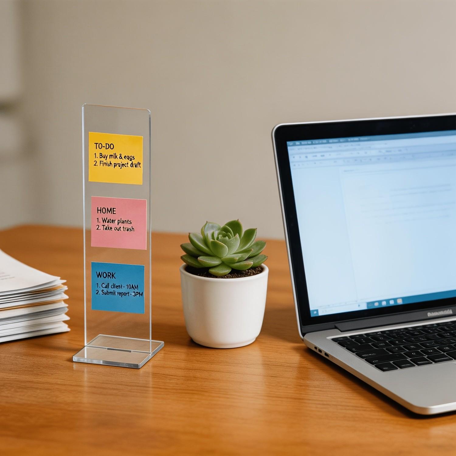 Detachable Transparent Acrylic Memo Board with Stand, Computer Screen Memo Clip, Message Board, Office Desktop Accessory