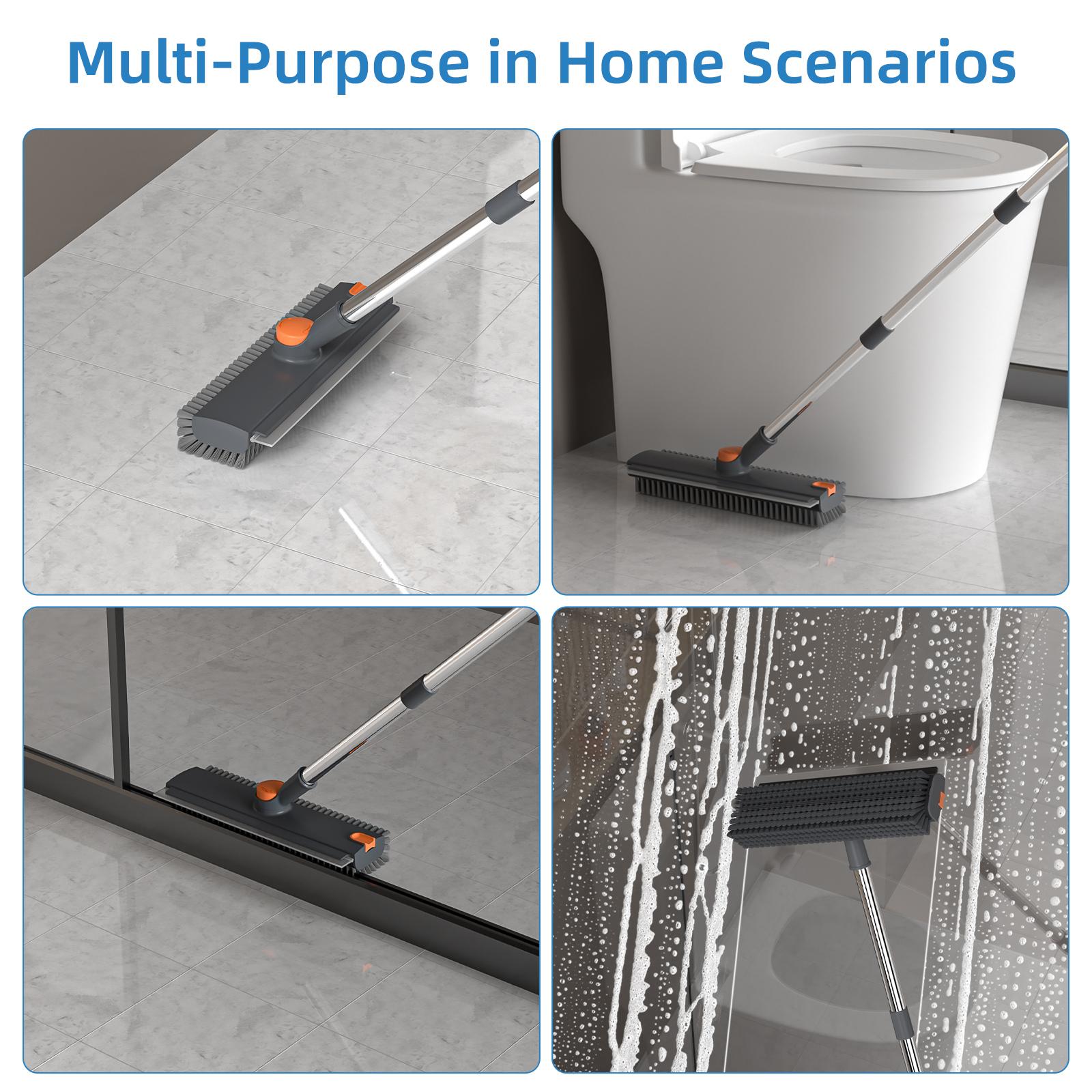 GLUMZRK 3-in-1 Floor Scrub Brush with Long Adjustable Handle, 360° Bristle Brush, Smooth Silicone Squeegee Broom for Concrete, Tile, Deck Cleaning, Grey White Black, Stainless Steel, Glass Compatible GLUMZRK 3-in-1 Floor Scrub Brush with Long Adjustable Handle, 360° Bristle Brush, Smooth Silicone Squeegee Broom for Concrete, Tile, Deck Cleaning, Grey White Black, Stainless Steel, Glass Compatible