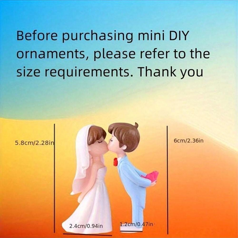 2pcs Cartoon Wedding Couple Statues, Plastic Miniature Landscape DIY Decor, Romantic Bride Decoration, Festive Display, Desktop & Window Shelf