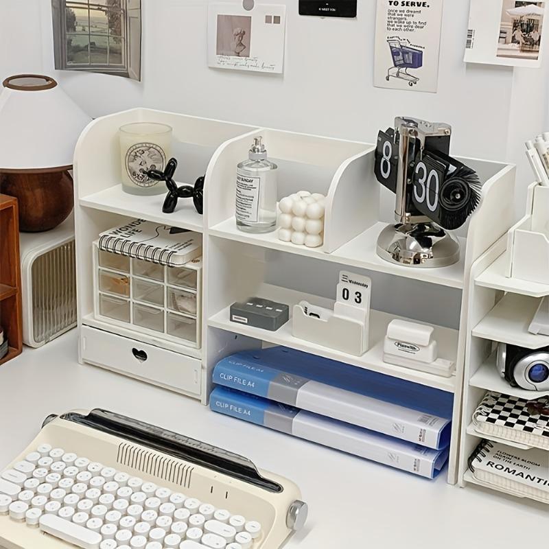 Multi-functional solid wooden desk storage rack, book storage, file storage, decoration storage, spacious raised shelf, increase desktop storage space, suitable for office supplies and cosmetics, stationery storage, Desktop Accessory