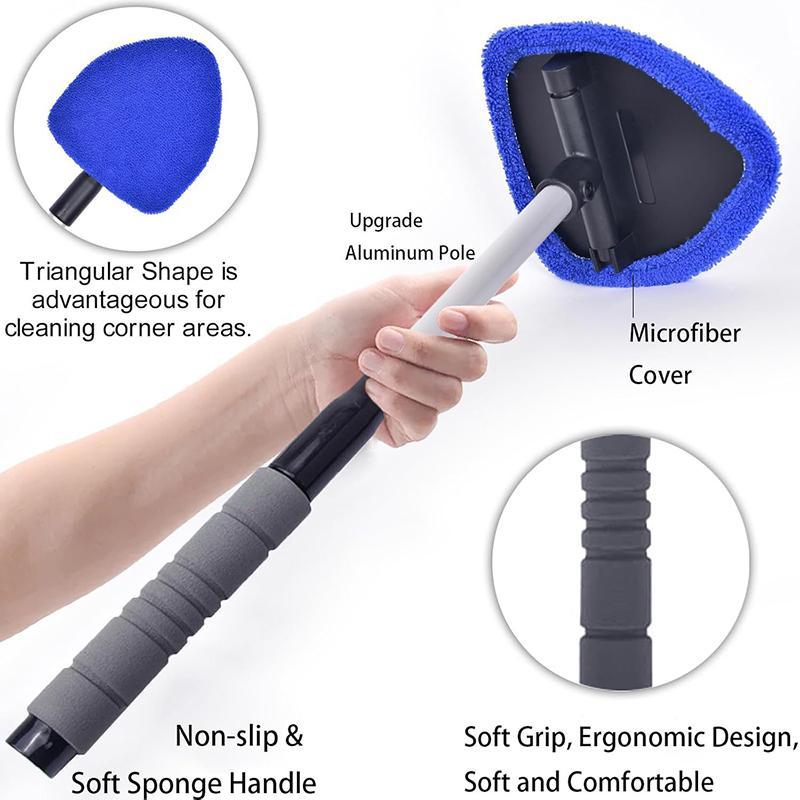 8pcs Windshield Cleaning Kit, Car Cleaning Supplies, Including 5 Reusable And Washable Microfiber Pads And Car Windshield Wiper Set with Retractable Handle