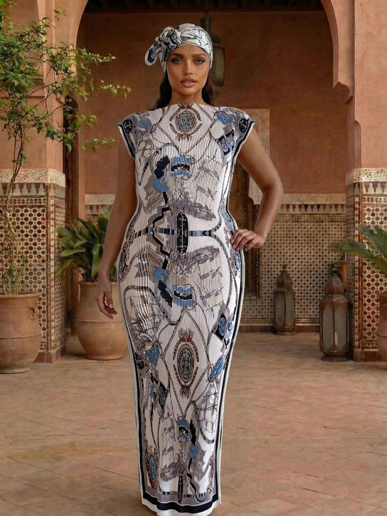 Elegant Ruffled Bodycon Moo Moo Long Dress Set, Horse Print Robe Hooded Shawl + Long Silk Scarf, Women's Beach Sun Protection Wrap - TikTok Shop Elegant Ruffled Bodycon Moo Moo Long Dress Set, Horse Print Robe Hooded Shawl + Long Silk Scarf, Women's Beach Sun Protection Wrap - TikTok Shop