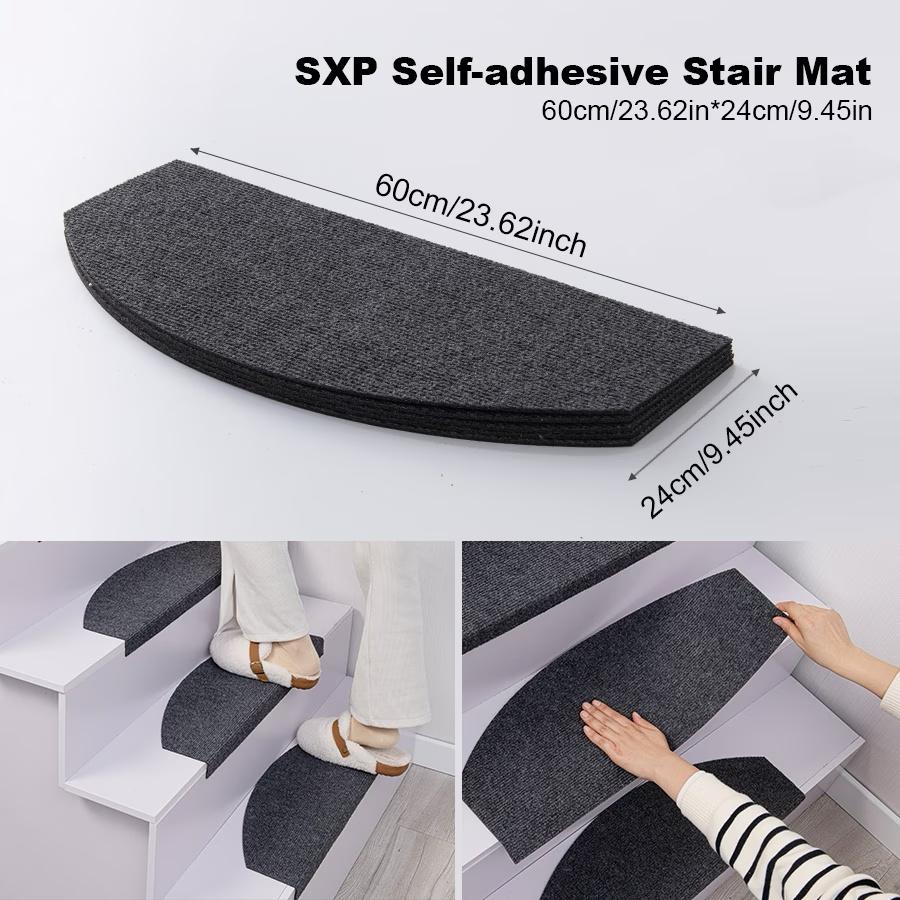 [Stair Treads] 6/15pcs Half-Round Stair Treads, Non-Slip Stair Carpets, Step Protection Rugs, Dective Trimmed Stair Mats, Indoor Room Supplies and Bedside Accessories, Suitable for Indoor, Outdoor Stairs and Various Scenarios
