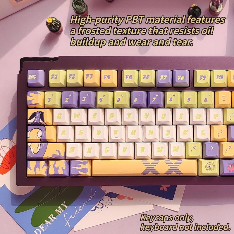 New Monster Invasion Theme 120 Key Pbt Keycaps, Cherry High Profile Design, Full Color Hot Foil, Durable Anti-Grease, Fits 61-108 Keys Mechanical Keyboard