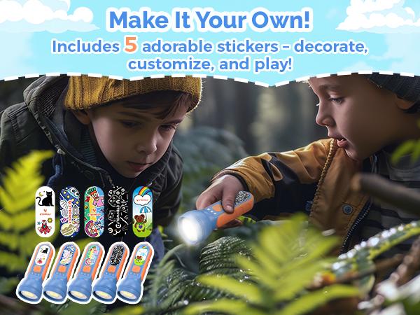 ETENWOLF Kids Flashlight Rechargeable Mini Flashlight with Fun Stickers 1500mAh Battery Adjustable Brightness with 6 Light Modes IPX5 Waterproof Flashlight for Home Camping and Emergencies
