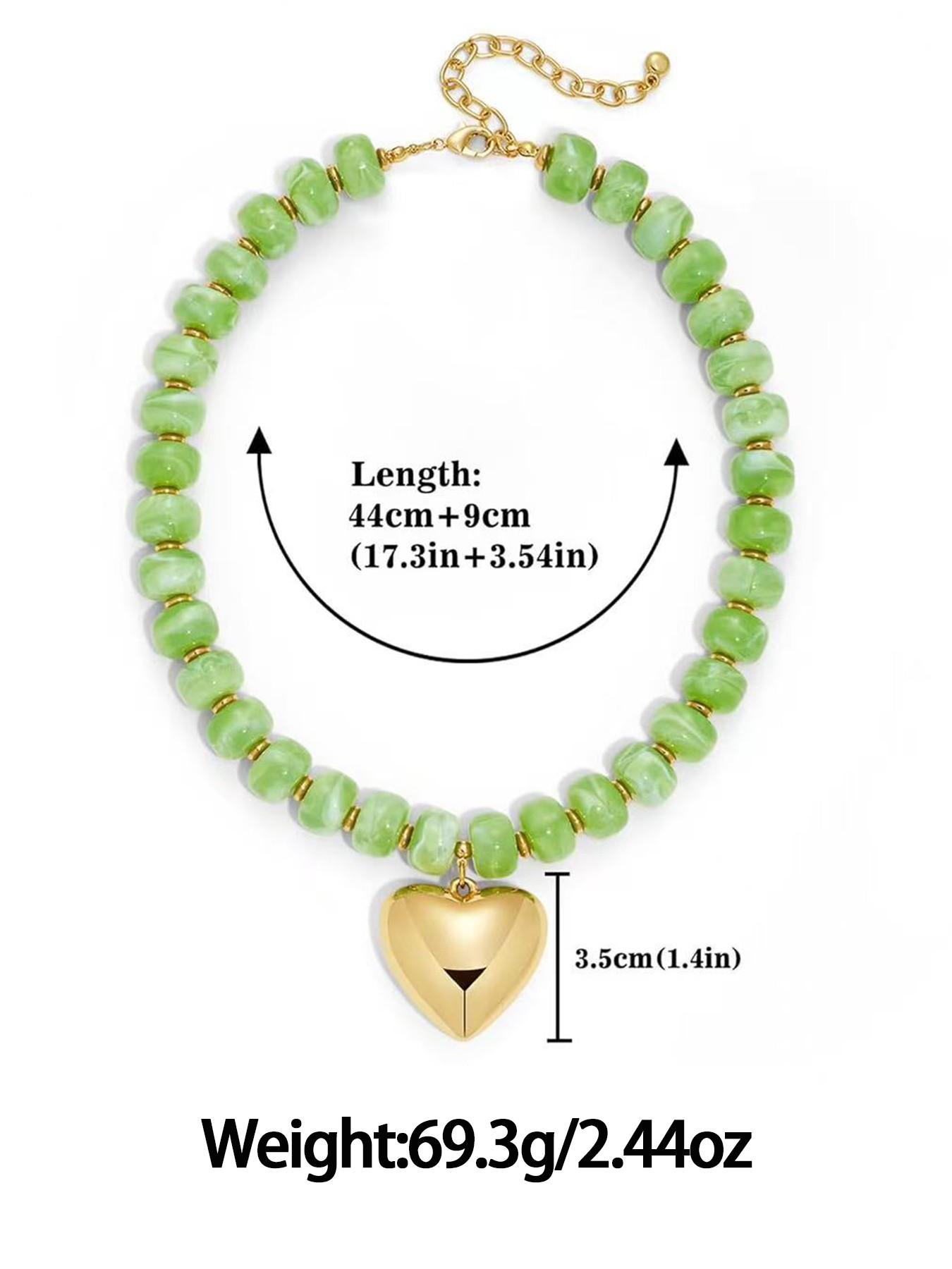 Gold Heart Pendant Necklaces for Women Colorful Acrylic Resin Beaded Choker Necklace Fashion Chunky Statement Beaded Heart Necklace