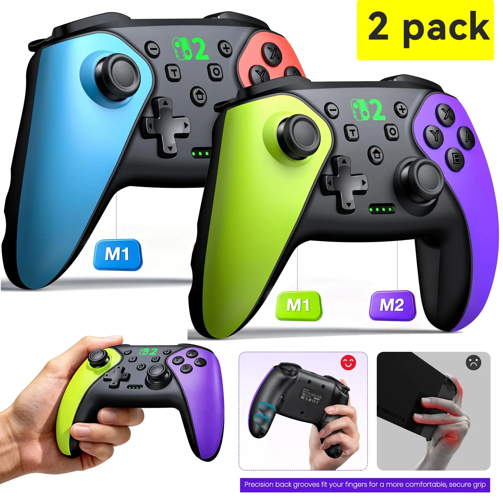 2Pcs Wireless Switch Controller for Nintendo Switch/Switch 2/Lite/OLED Controller, Switch Controller with a Mouse Touch Feeling on Back Buttons, Extra Switch Pro Controller with Wake-up,Programmable, Turbo Function