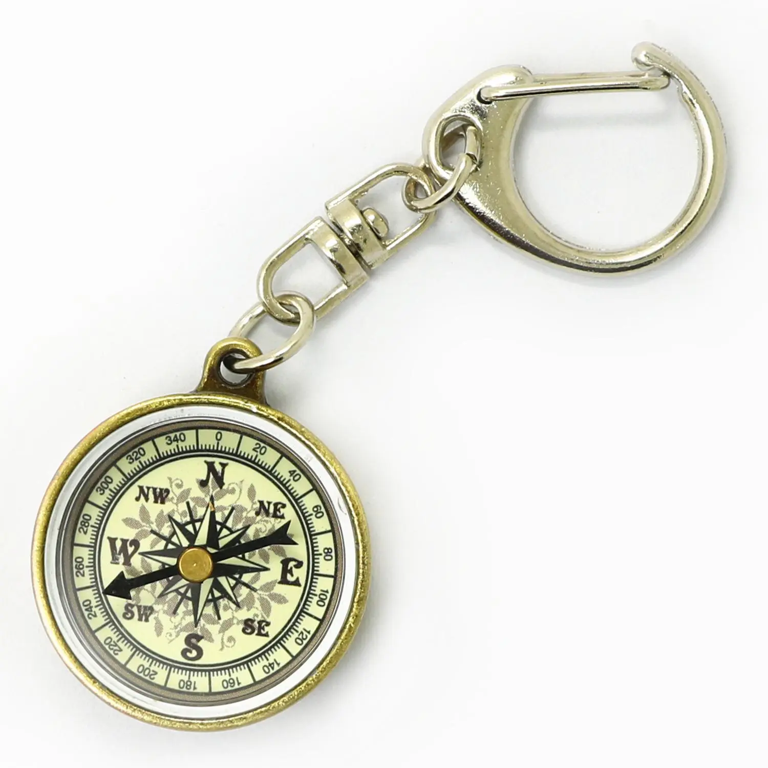 Vintage Bronze Zinc Alloy Mini Compass Keychain - Waterproof, Outdoor Adventure Accessory, North Needle