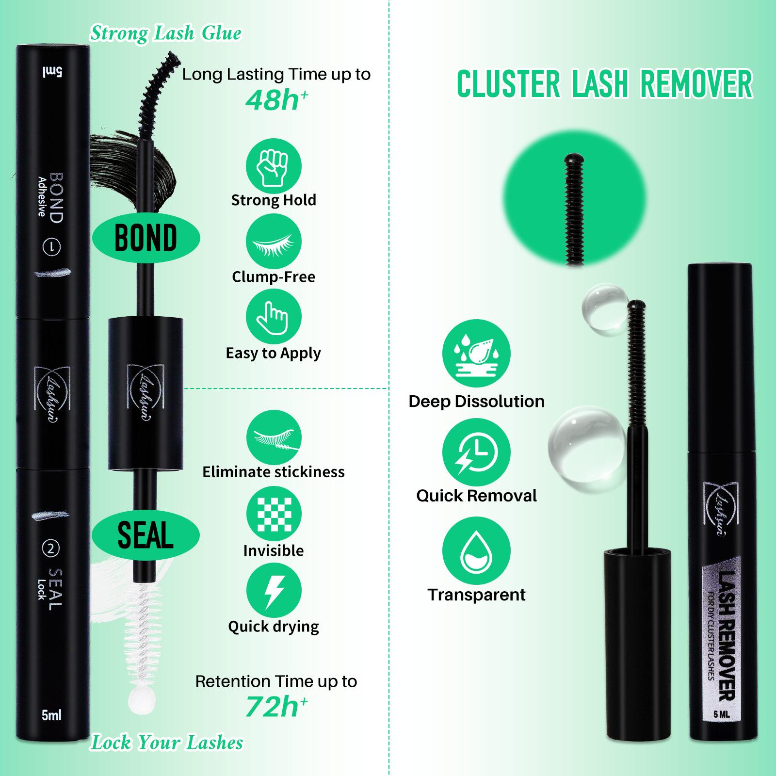 Individual False Eyelashes Set, 8-16mm Wispy False Eyelashes, Eyelash Clusters, with Bond&Seal Eyelash Extension Glue Lash Remover Lash Brush Lash Curler Lash Applicator, Cosmetic Eyelash Extension, DIY Eyelash Extensions