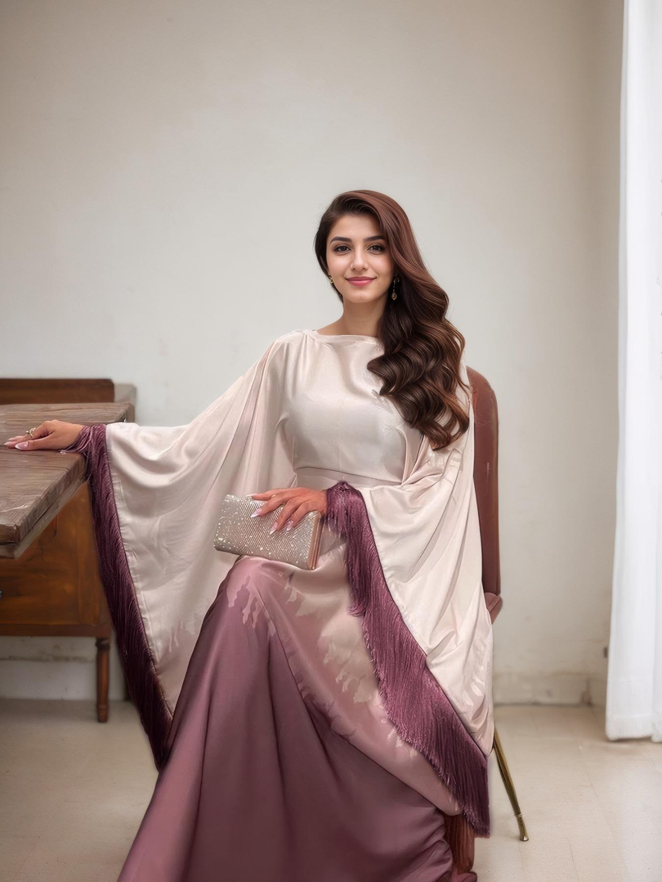 Women's Ombre Print Batwing Sleeve Dress, Chic Elegant Long Sleeve Dress for Party Wedding Guest, Ladies Islamic Clothing for All Seasons