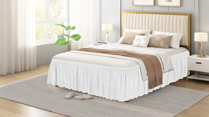 PureFit Ruffled Bed Skirt with Adjustable Elastic Belt - 14, 18, 22 Inch Drop, Solid Color Frame Cover for Queen, King and C-King Size Beds, Elegant Dust Hiding, Storage Solution