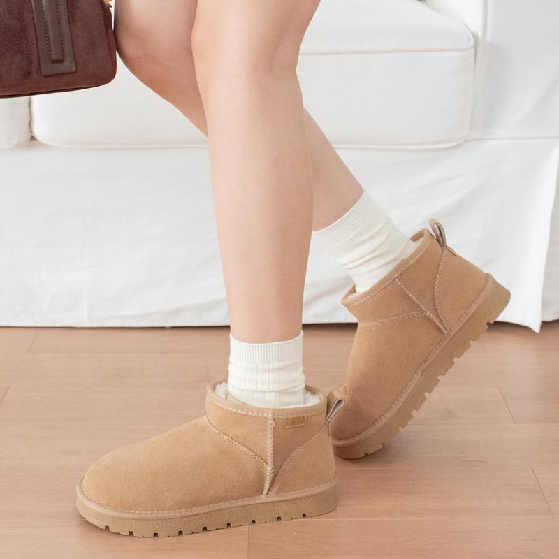 Snow Boots Women Men Suede Faux Fur Comfort Ankle Boots Slip-on Slippers Winter Fall Waterproof Platform Boots Short