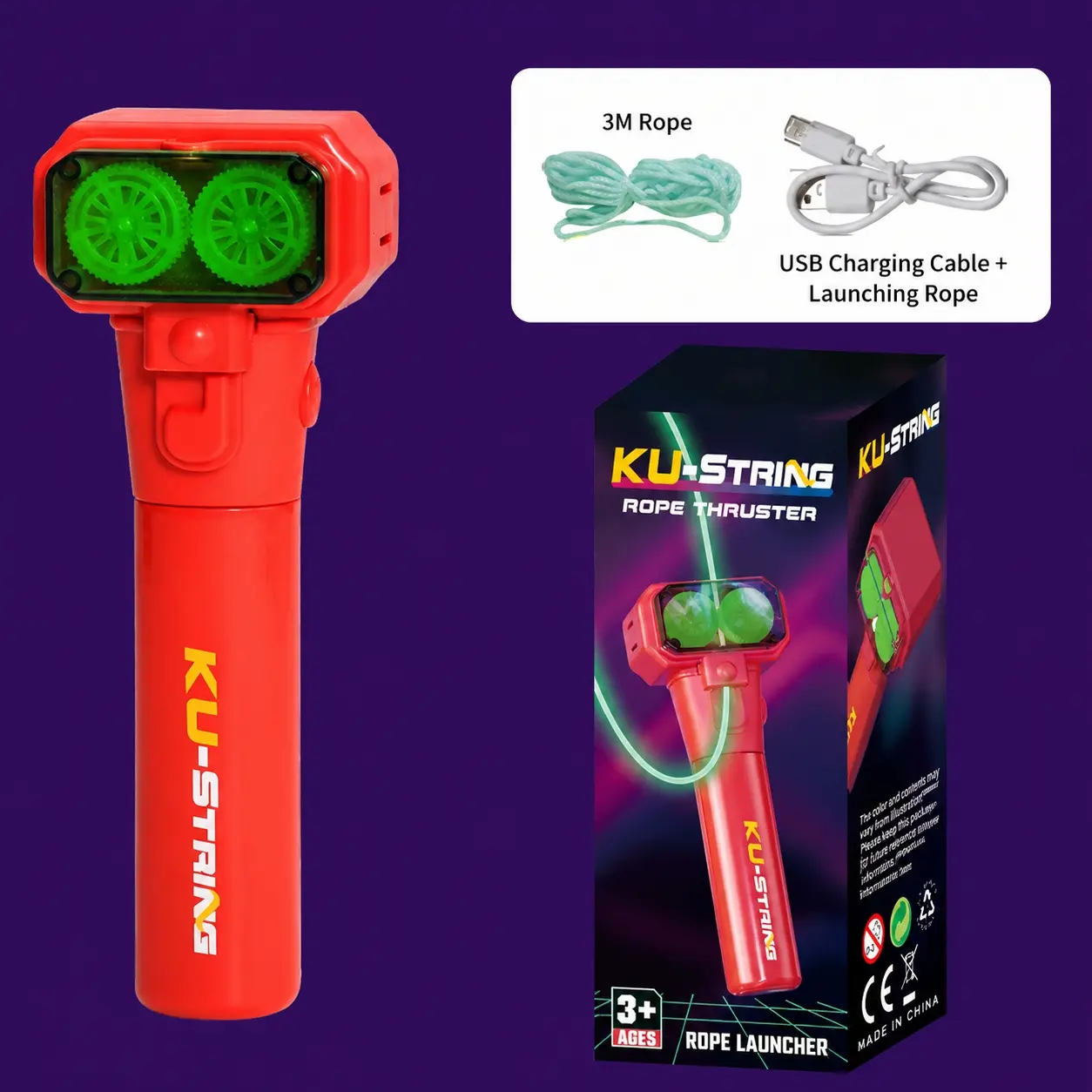Glowing Gear Electric Rope Launcher, USB Rechargeable High-Speed Motor Magic Floating Rope, Stress Relief Toy, Stress Relief Tools for Kids and Adults, Birthday Gift for Ages 3+